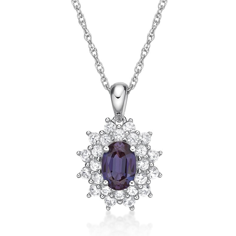 Sterling Silver Alexandrite & White Sapphire Pendant with 18-Inch Chain