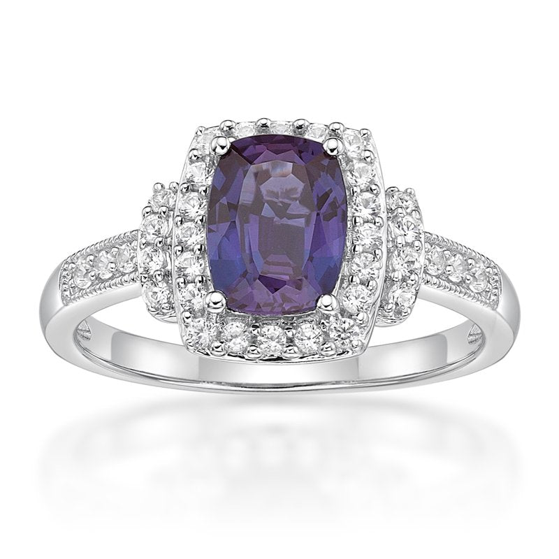 Sterling Silver Created Alexandrite & White Sapphire Ring - Hypoallergenic Jewelry