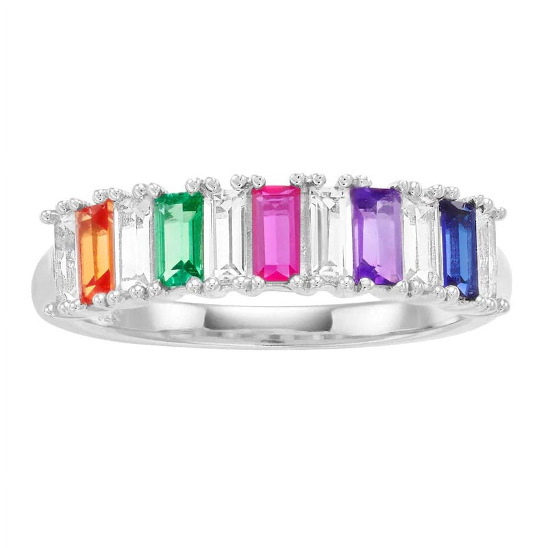 Rainbow Sapphire Sterling Silver Band Ring - Adjustable Sizes