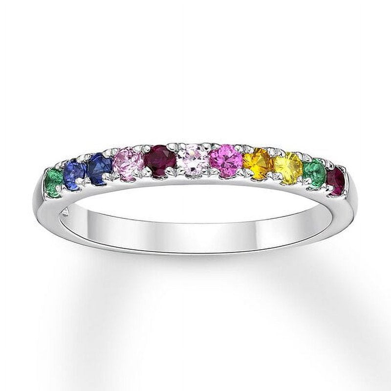 Rainbow Sapphire Sterling Silver Band Ring - Hypoallergenic Gift Jewelry