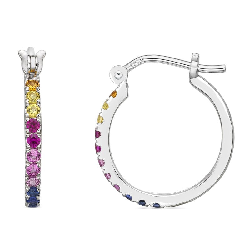 Sterling Silver Rainbow Sapphire Hoop Earrings - Hypoallergenic Jewelry Gift