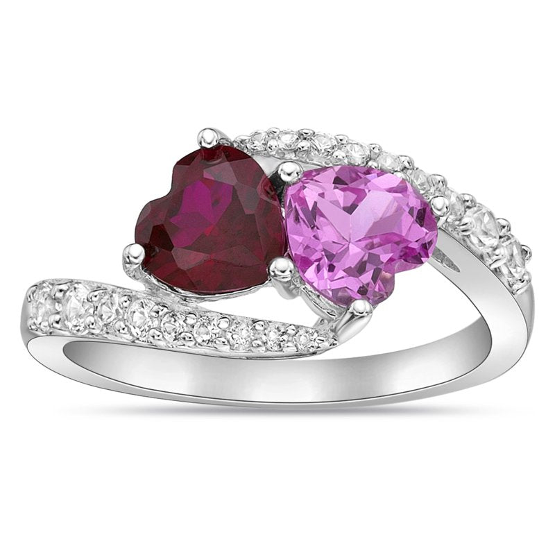 Sterling Silver Engagement Ring with Created Ruby Pink Sapphire White Sapphire
