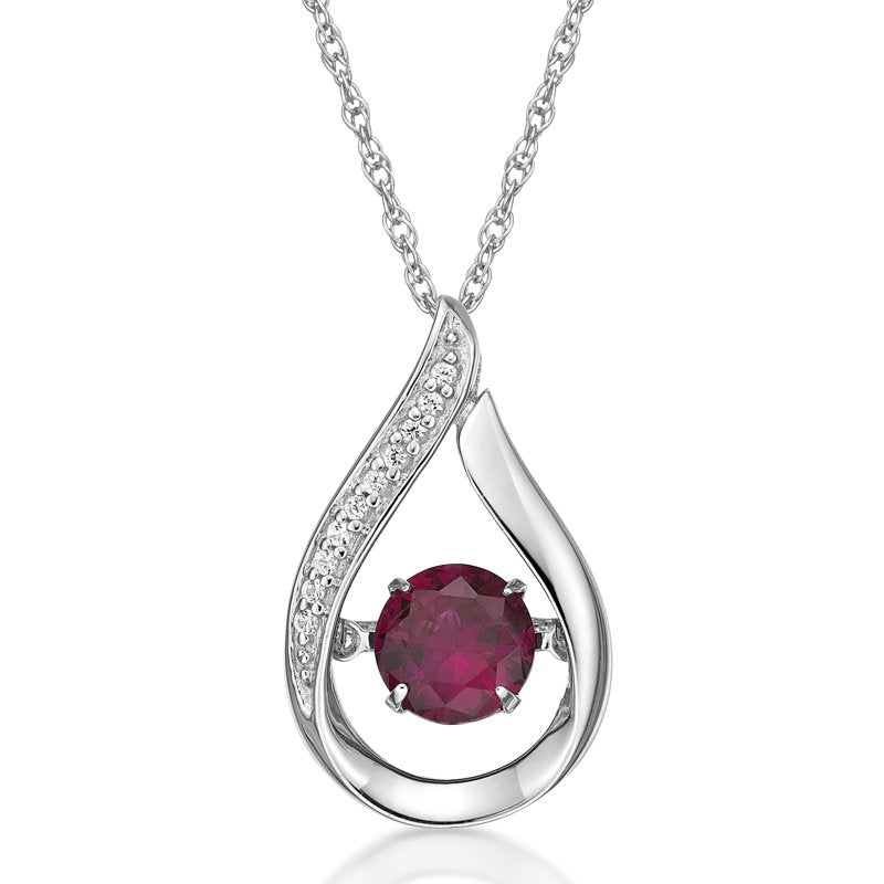Sterling Silver Ruby & White Sapphire Pendant with 18-Inch Chain - Dancing Jewelry