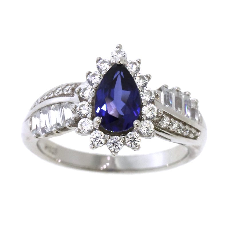 Sterling Silver Sapphire & Cubic Zirconia Ring - Hypoallergenic Jewelry