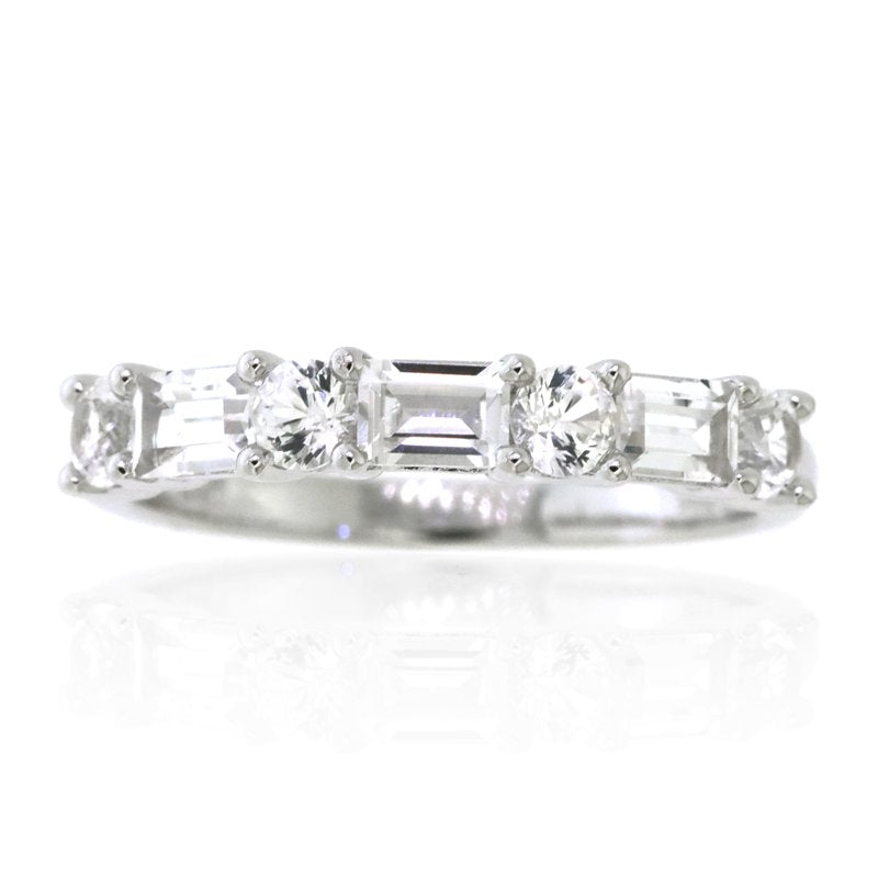 Sterling Silver White Sapphire Band Ring - Hypoallergenic Gift Jewelry