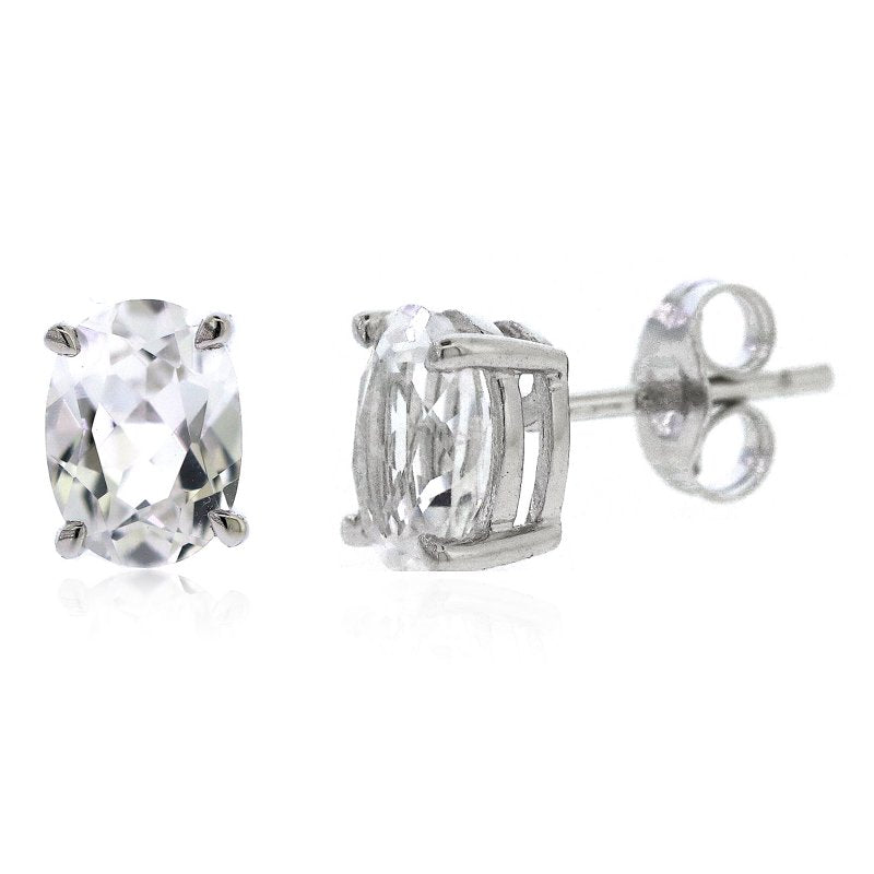 Sterling Silver White Sapphire Oval Stud Earrings - Hypoallergenic Gift Jewelry