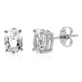 Sterling Silver White Sapphire Oval Stud Earrings - Hypoallergenic Gift Jewelry