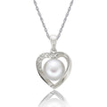 Sterling Silver Pearl and White Sapphire Pendant Necklace - 18 Inch Chain