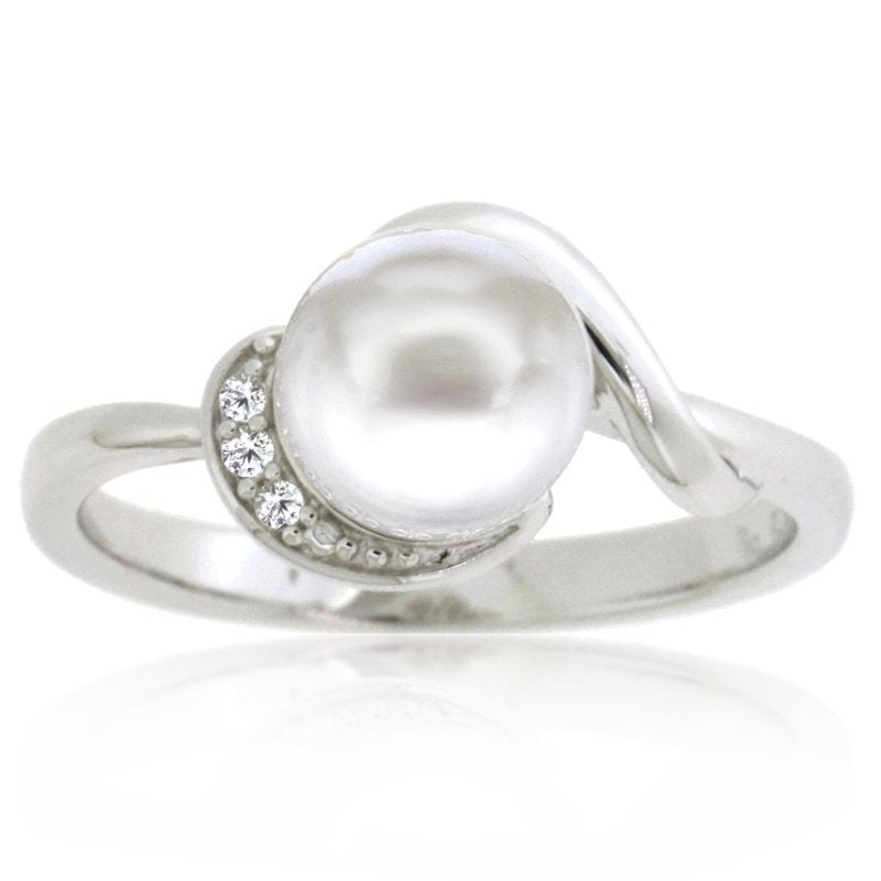 Sterling Silver Pearl and White Sapphire Ring - Elegant Jewelry Gift
