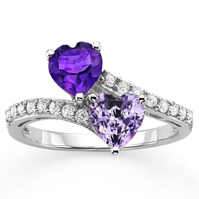 Sterling Silver Amethyst & White Sapphire Ring - Bypass Design, All Sizes