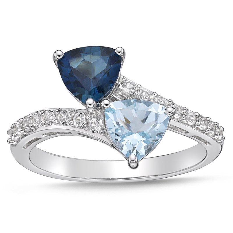 Sterling Silver Blue Topaz & White Sapphire Bypass Ring - Hypoallergenic Jewelry