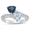 Sterling Silver Blue Topaz & White Sapphire Bypass Ring - Hypoallergenic Jewelry