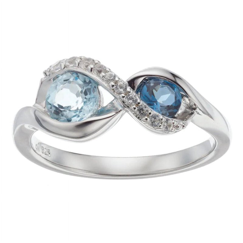 Sterling Silver Blue Topaz and White Sapphire Bypass Ring - Multiple Sizes