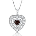 Sterling Silver Heart Pendant Necklace with Garnet and White Sapphire - Gift Ready