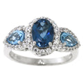 Sterling Silver Blue Topaz Ring with Cubic Zirconia Accent - Adjustable Sizes