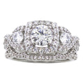 Sterling Silver Engagement Ring Set with Simulated White Diamonds - Bridal Jewelry