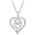 Sterling Silver Double Heart Pendant Necklace with Simulated White Diamond - 18" Rope Chain