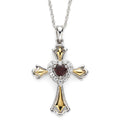 Sterling Silver Cross Pendant with Gold Plating & Genuine Garnet - All Variants