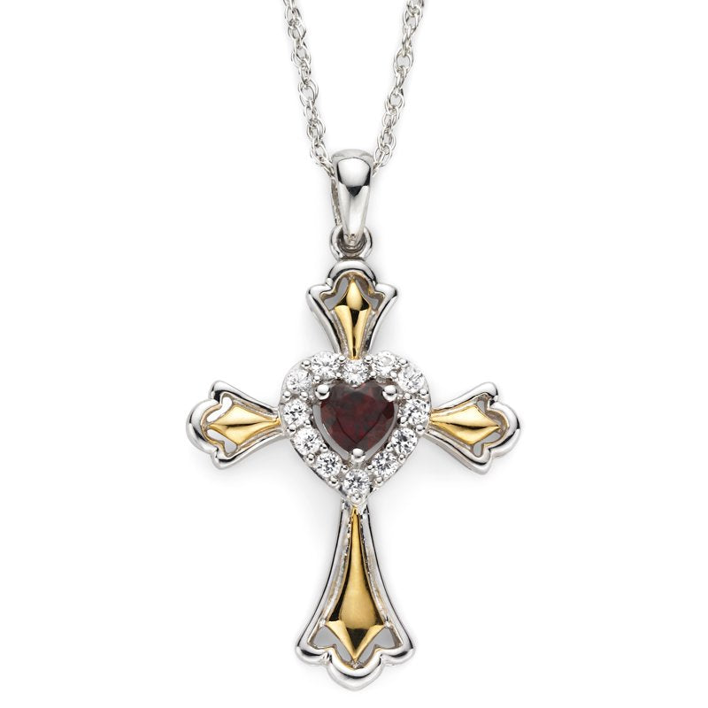 Sterling Silver Cross Pendant with Gold Plating & Genuine Garnet - All Variants