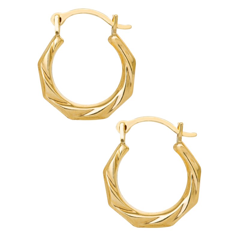 Girls 14K Yellow Gold Ribbed Hoop Earrings - Gift-Ready Jewelry for Young Girls
