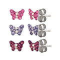 Sterling Silver Butterfly Stud Earrings Set for Girls - 3 Pairs