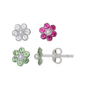 Girl’s Sterling Silver Crystal Flower Stud Earrings Set - 3 Pairs