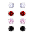 Sterling Silver Cubic Zirconia Stud Earrings Set for Girls - 4 Pairs