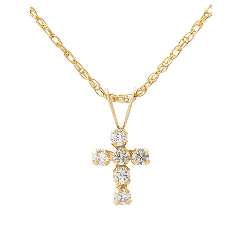 Girls' 14K Yellow Gold CZ Cross Pendant with 18-Inch Chain - Faith Jewelry