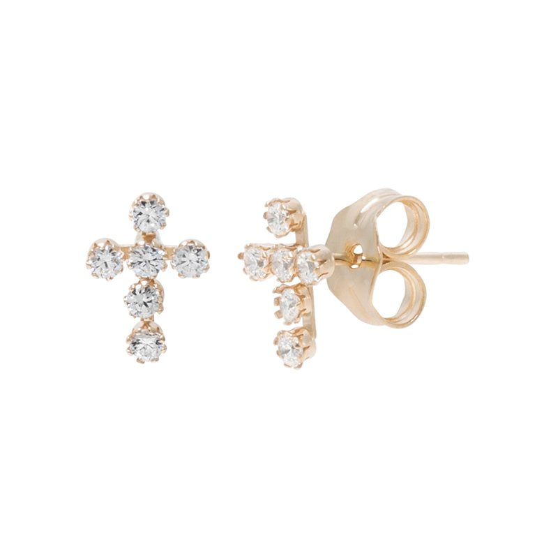 Girls Tween 14K Gold CZ Cross Stud Earrings Jewelry Gift