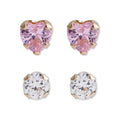 Girls and Tweens 14K Gold CZ Stud Earring Set - Heart & Round Design