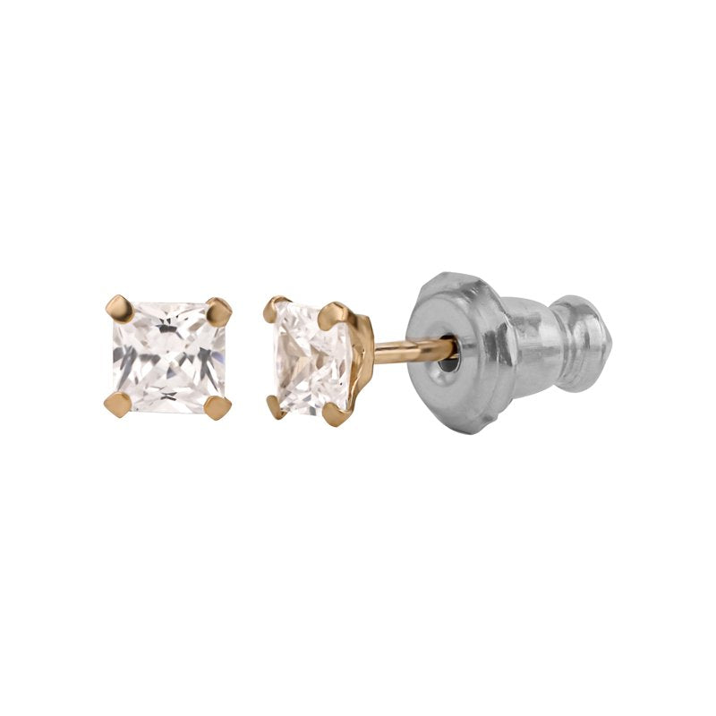 Girls' 14K Yellow Gold CZ Square Stud Earrings - Tween Jewelry