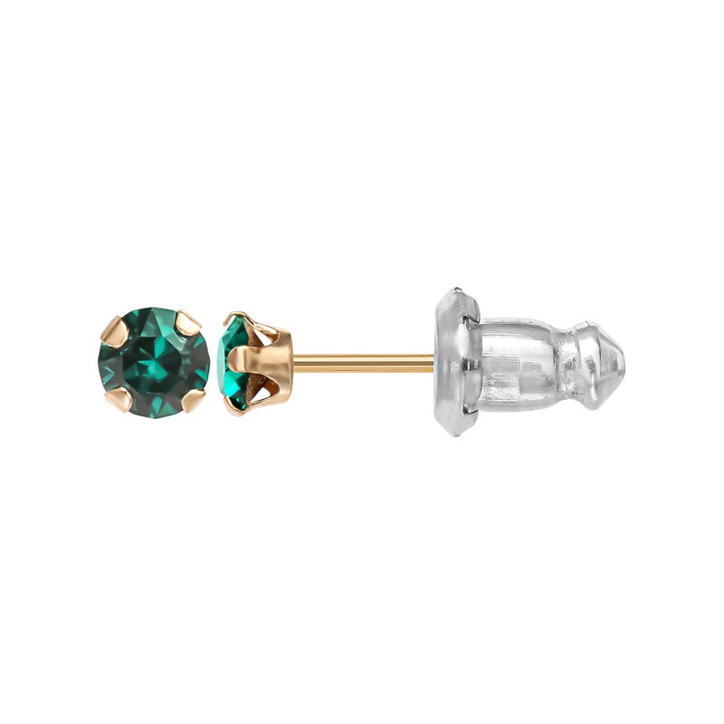 Girl’s 14K Yellow Gold May Birthstone Crystal Stud Earrings - Versatile Gift