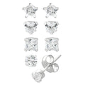 Girls Sterling Silver CZ Multi Stud Earring Set - 4 Pairs for Girls & Tweens