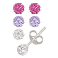 Sterling Silver Crystal Ball Stud Earrings Set for Girls & Tweens