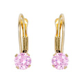 Girls Tween 14K Yellow Gold Pink CZ Lever Back Earrings - Kids Jewelry