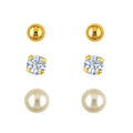 Kids Gold Filled Crystal Pearl Stud Earrings Set - 3 Pairs Jewelry Gift