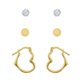 Children's Gold Filled Crystal Ball & Heart Hoop Earrings Set - 3 Pairs