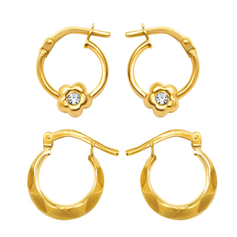 Children’s Gold Filled Crystal Flower Hoops and Dangle Earrings Set - Hypoallergenic 12mm