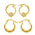 Children’s Gold Filled Crystal Flower Hoops and Dangle Earrings Set - Hypoallergenic 12mm