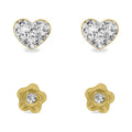 Children's Gold Filled Crystal Flower Heart Stud Earrings Set