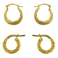 10K Gold Filled Children's Hoop Earrings Set - Twisted & Hammered Design, Hypoallergenic, 2 Pairs