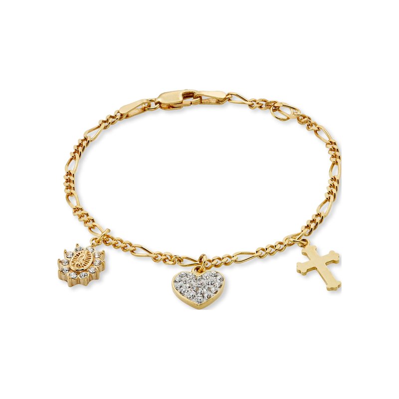 Children's 14K Gold Plated Sterling Silver Charms Bracelet with Crystals
