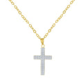 14K Gold Plated Sterling Silver Crystal Cross Pendant Necklace 18"