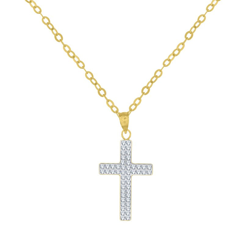 14K Gold Plated Sterling Silver Crystal Cross Pendant Necklace 18"