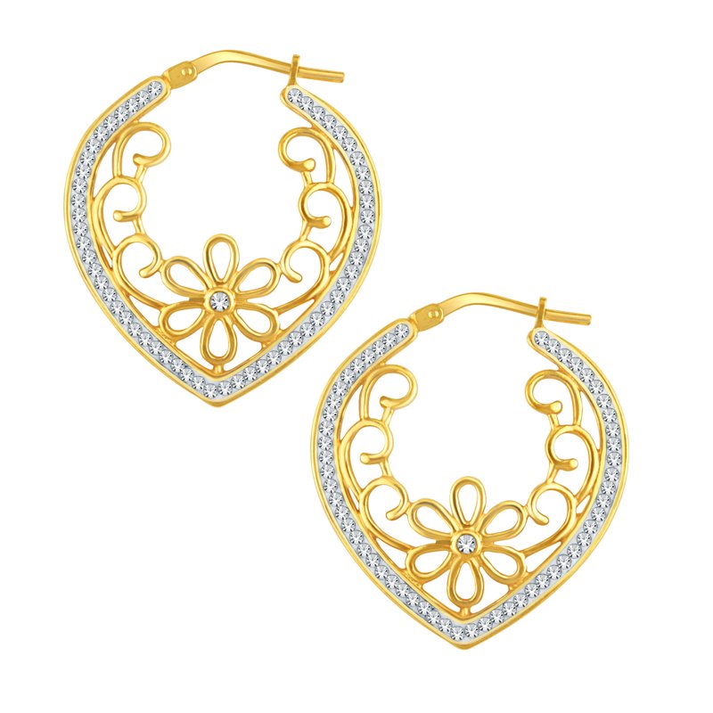 14K Gold Plated Sterling Silver Heart Earrings with Genuine Austrian Crystals