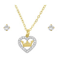 Children's Crystal Heart Necklace & Stud Earrings Set - Gold Plated Sterling Silver