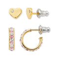 Children's Crystal Heart Earrings Set - Gold Plated Sterling Silver & Hoop Studs