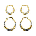 14K Gold Plated Sterling Silver Hoop Earrings Set with Diamond-Cut Swirls