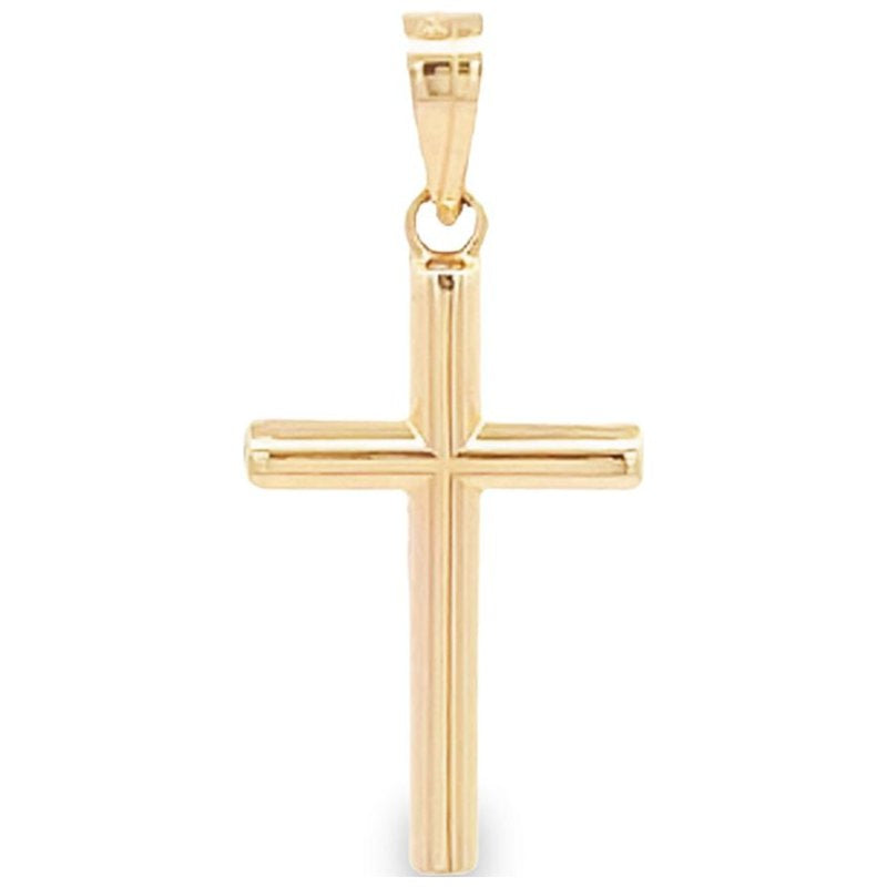 Unisex 14K Gold Tube Cross Pendant - Faith Jewelry with Gift Box