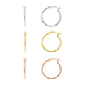 3 Tone Hoop Earrings Set - 14K Rose Gold, Gold Plated Sterling Silver 20mm